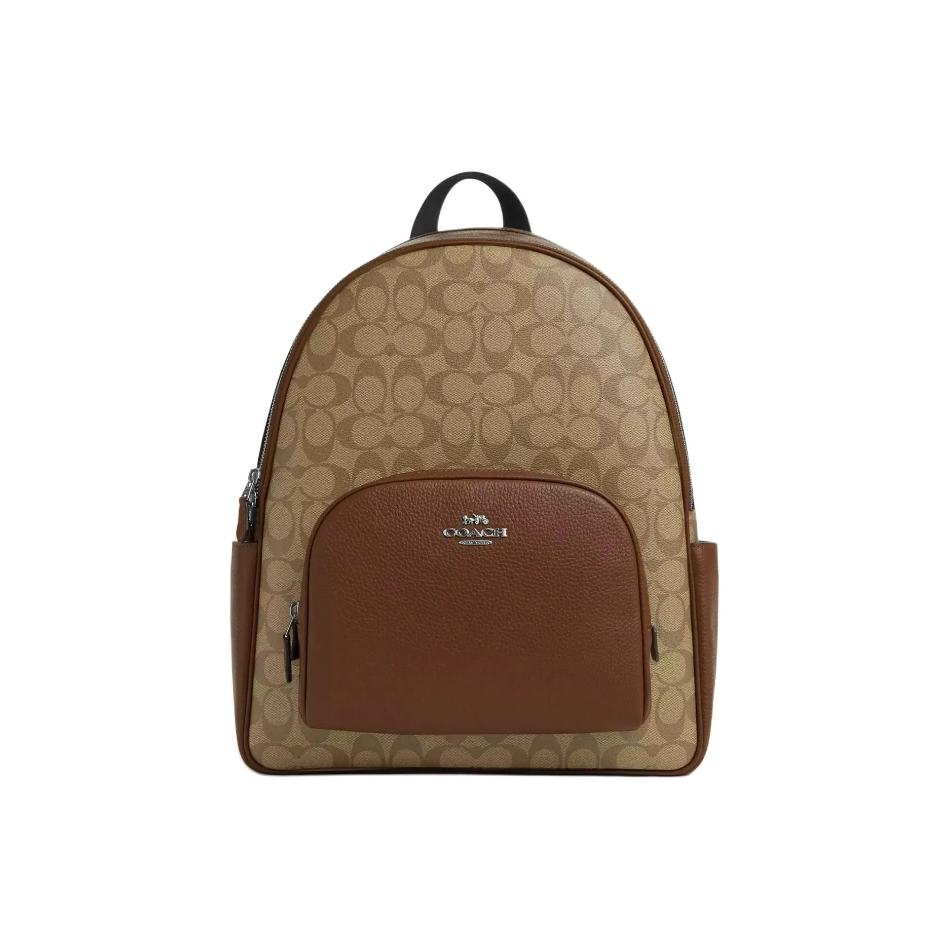 COACH Court Canvas With Leather Backpack Tubas Women's Khaki & Saddle Brown