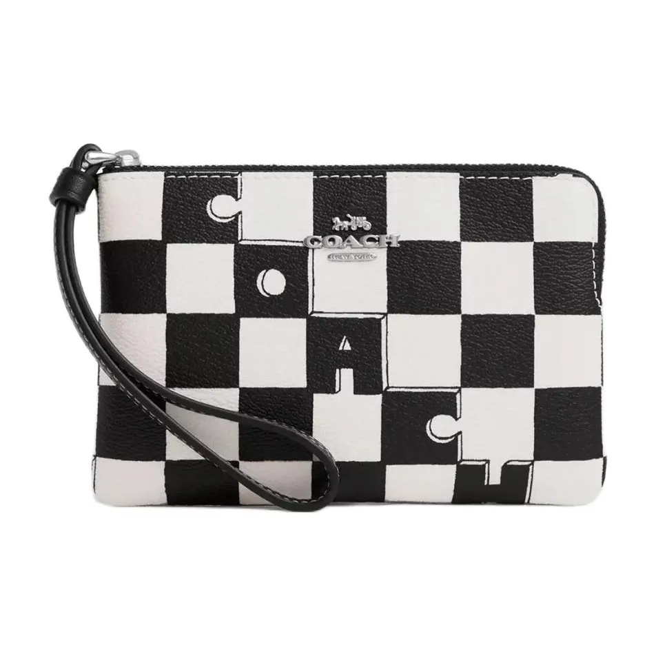 COACH Corner Zip Холст и Кожа Кошелек Маленький Женский Черный