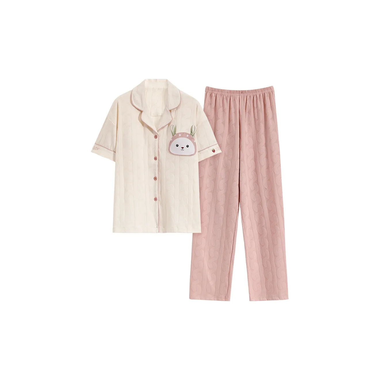 The Story Of The Flower Season Pajama Set Women's Ecru+Pink