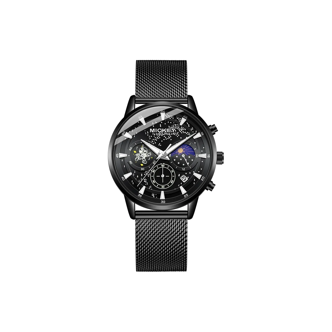 Disney Кварцевый механизм Кожаный ремешок Часы Мужские Черный циферблат