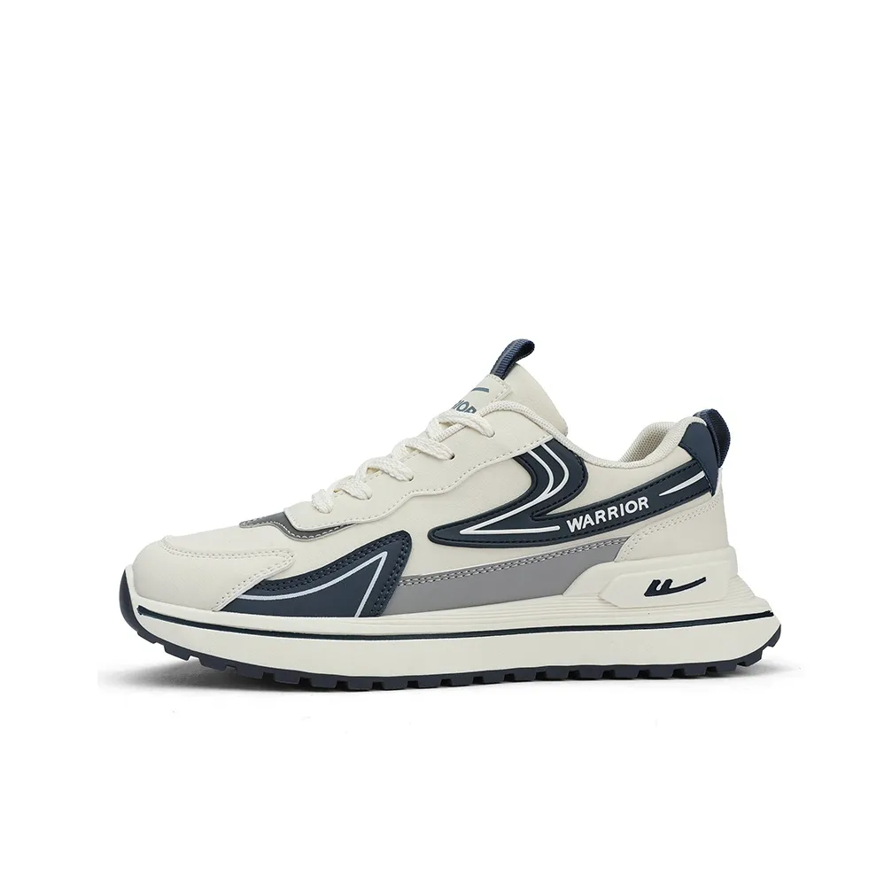 Warrior Cushioning, Slip Resistant, Abrasion Resistant, Height Increasing Low Top Chunky Sneakers Men's Beige Blue