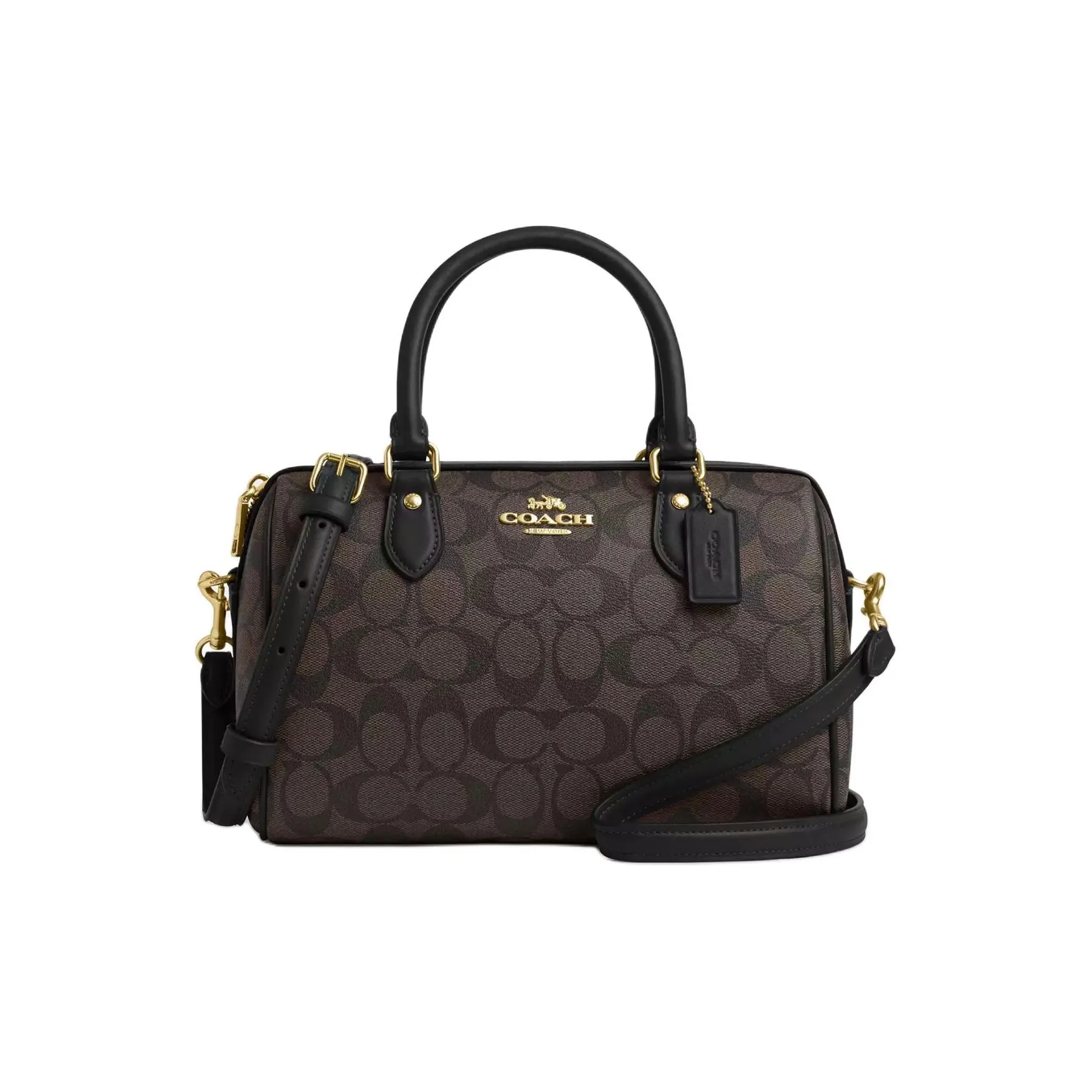 COACH Rowan Coated Canvas With Recycled Leather Handbag, Shoulder Bag, Crossbody Bag Tubas Women's Brown Black