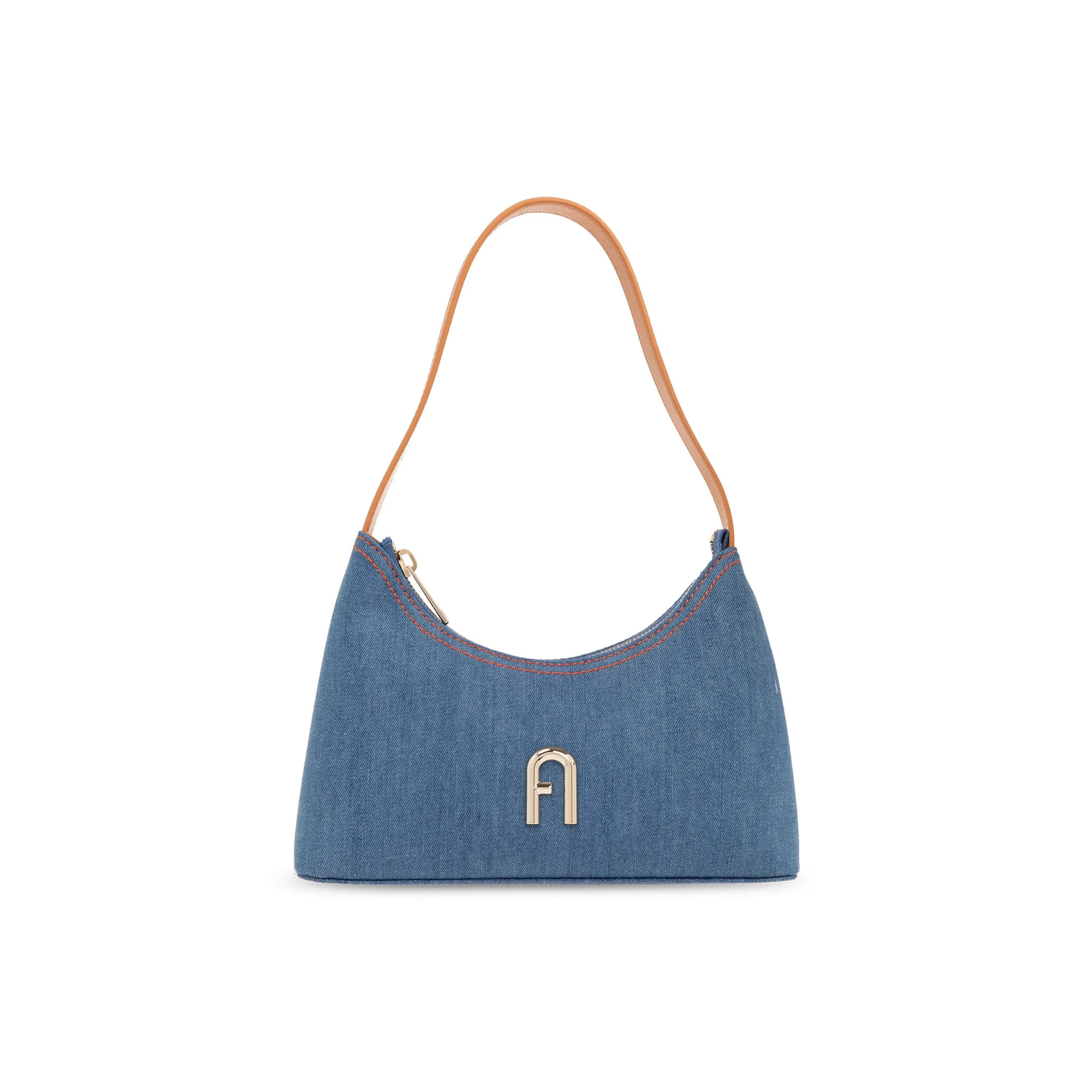 Furla Diamante Leather With Denim Handbag, Shoulder Bag Women's Blue