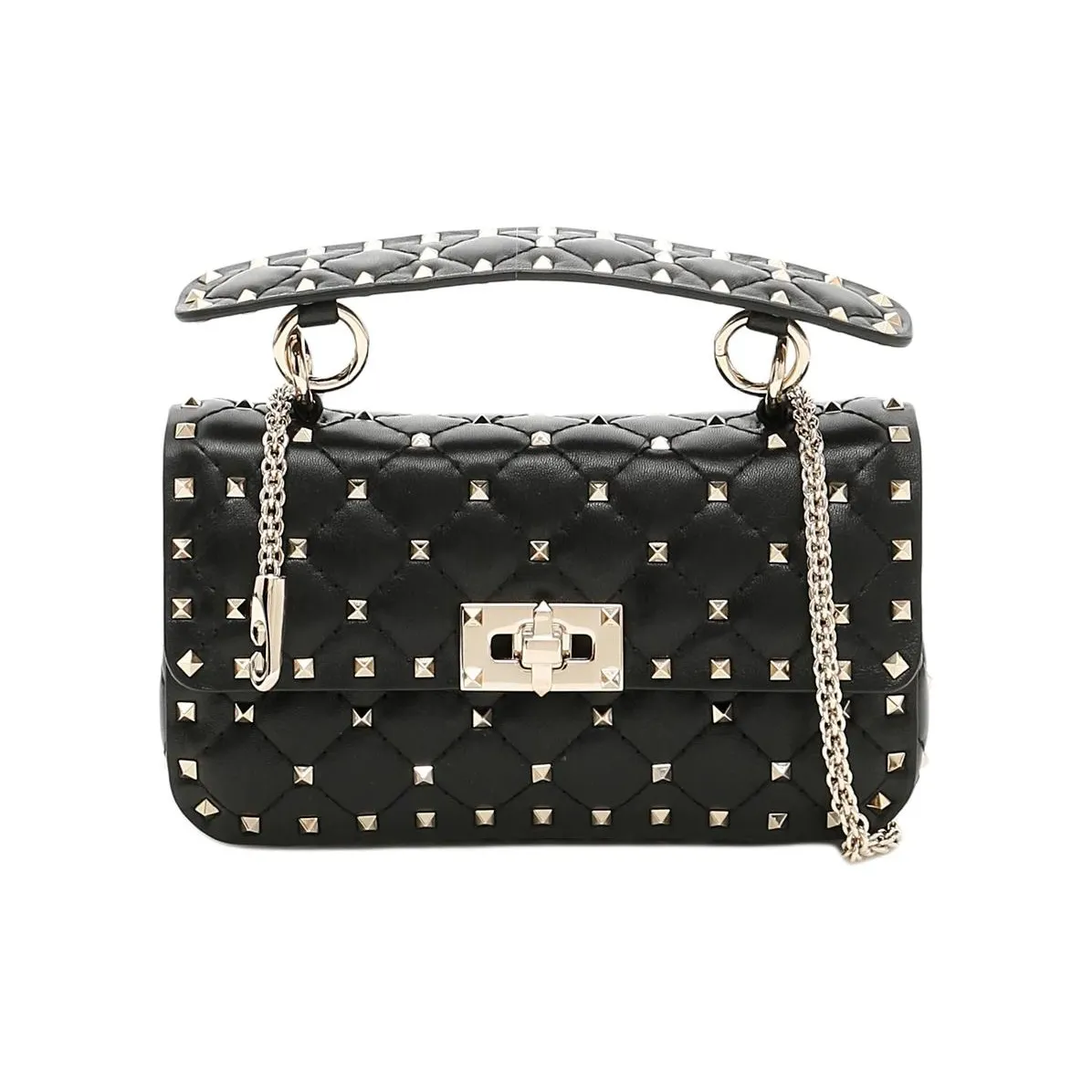 Valentino ROCKSTUD SPIKE Embossed Nappa Sheepskin Crossbody Bags Shoulder Bags Small Size Women's Black