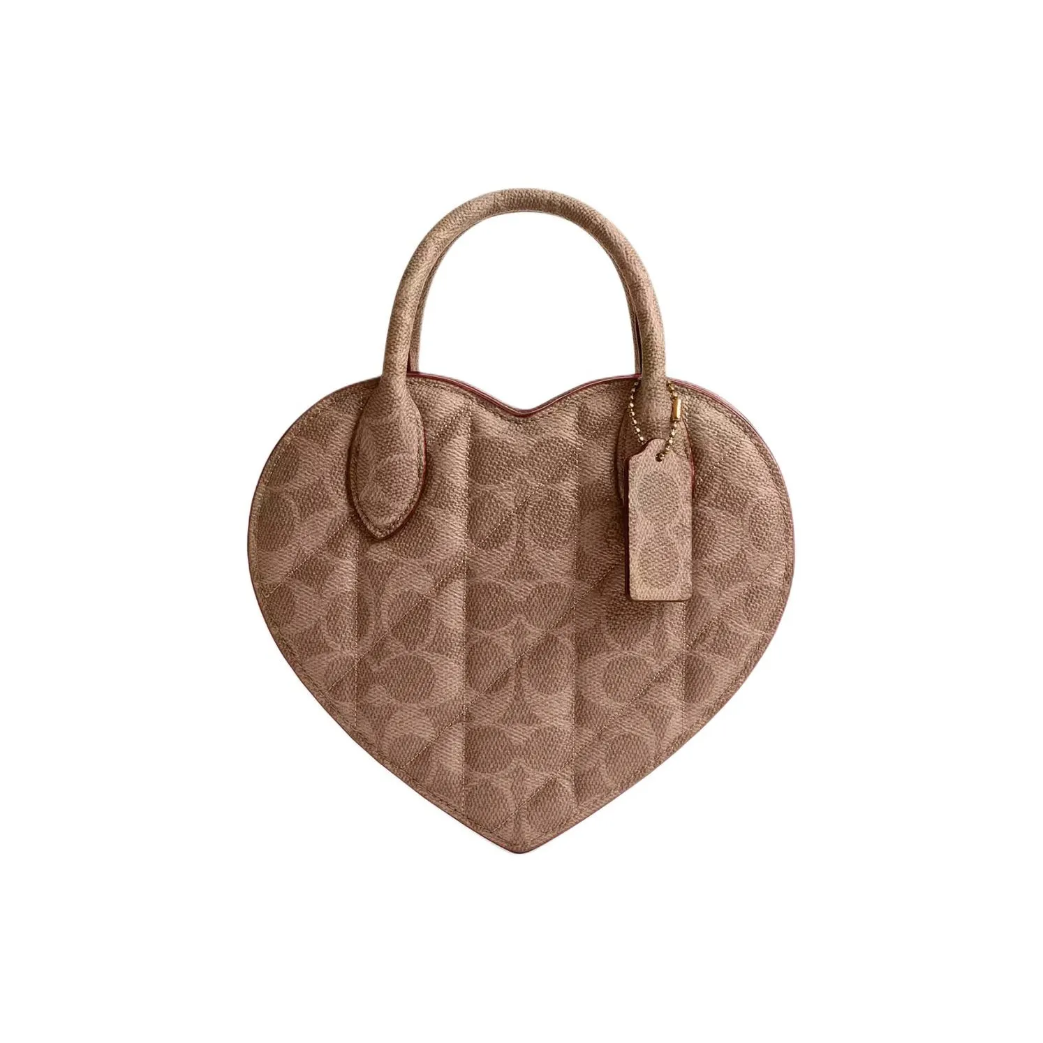 COACH Heart Coated Canvas Heart Shaped Bag, Shoulder Bag, Crossbody Bag, Handbag Trumpets Women's Brass & Tan
