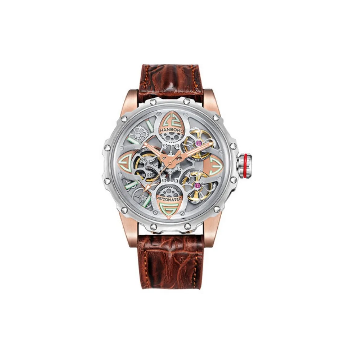 HANBORO Автоматический Механический Механизм Мужские Часы 46мм*24мм*20мм Белый