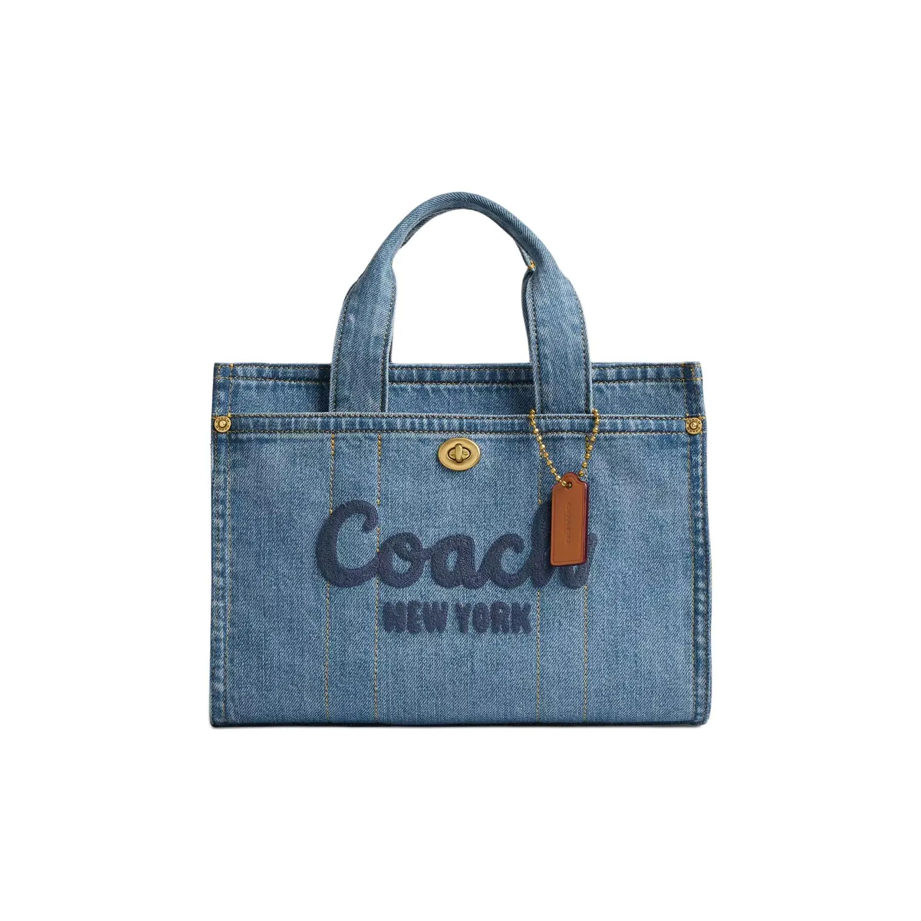 COACH Cargo Denim с Vachetta кожа Тоут Сумка Сумка для покупок Сумка на плечо Сумка Женская Индиго