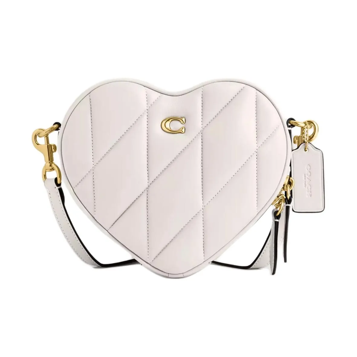 COACH Heart Nappa Leather Heart Shaped Bag, Shoulder Bag, Crossbody Bag Trumpets Women's White