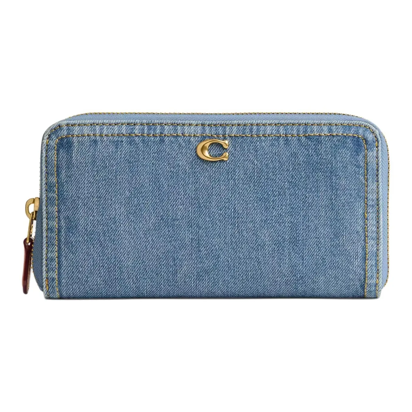 COACH Accordion Zip Denim Panel With Calfskin Wallet Small Size Women's Indigo