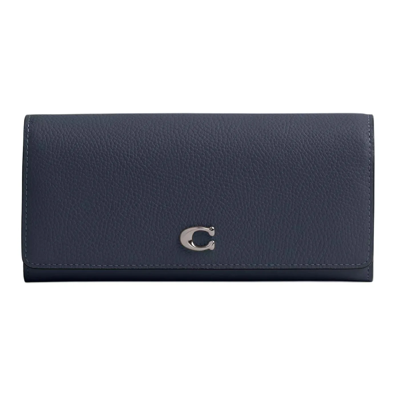 COACH Envelope Polished Pebble Leather Wallet Trumpets Women's Silver Panel Denim