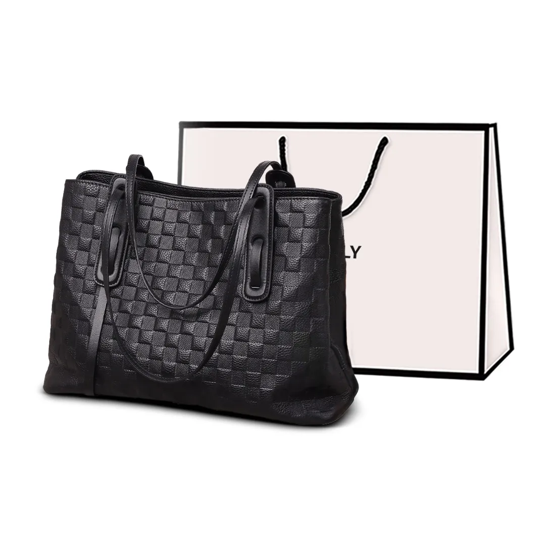 COMELY Cow Leather Tote Bag Shopping Bag Shoulder Bags Regular Women's Black