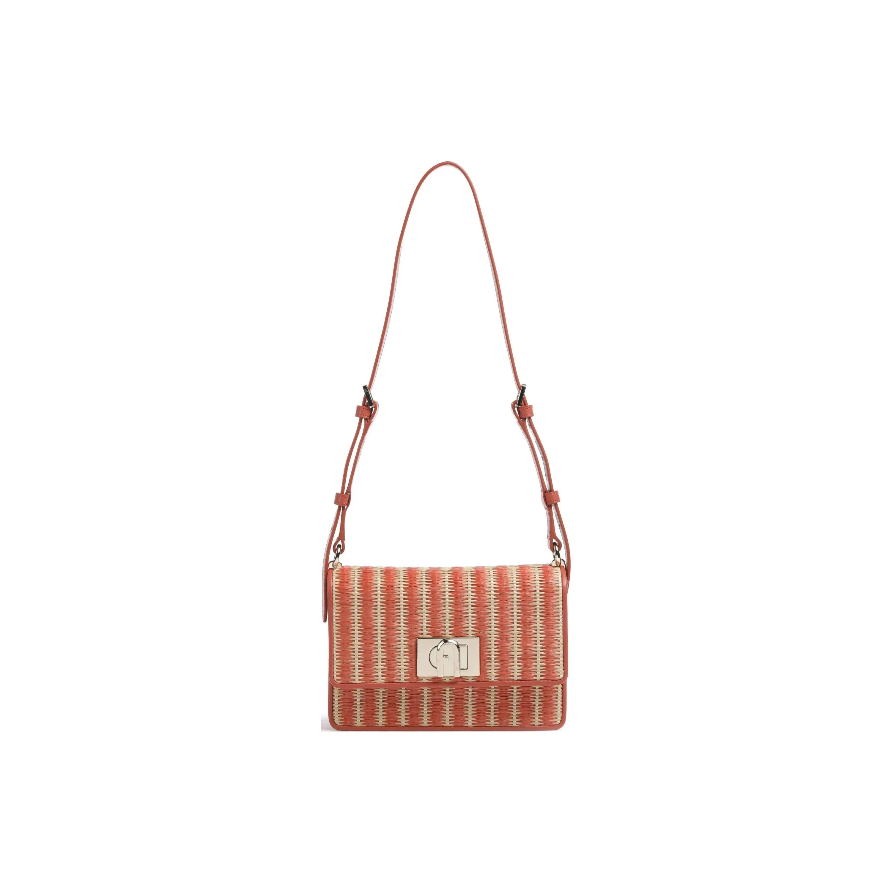 Furla Fine Grain Leather With Polyamide Shoulder Bag Mini Women's Red & Beige