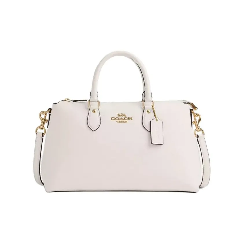 COACH Refined Pebbled Leather Shoulder Bag, Crossbody Bag, Handbag Large Size Women's Gold & Chalk White