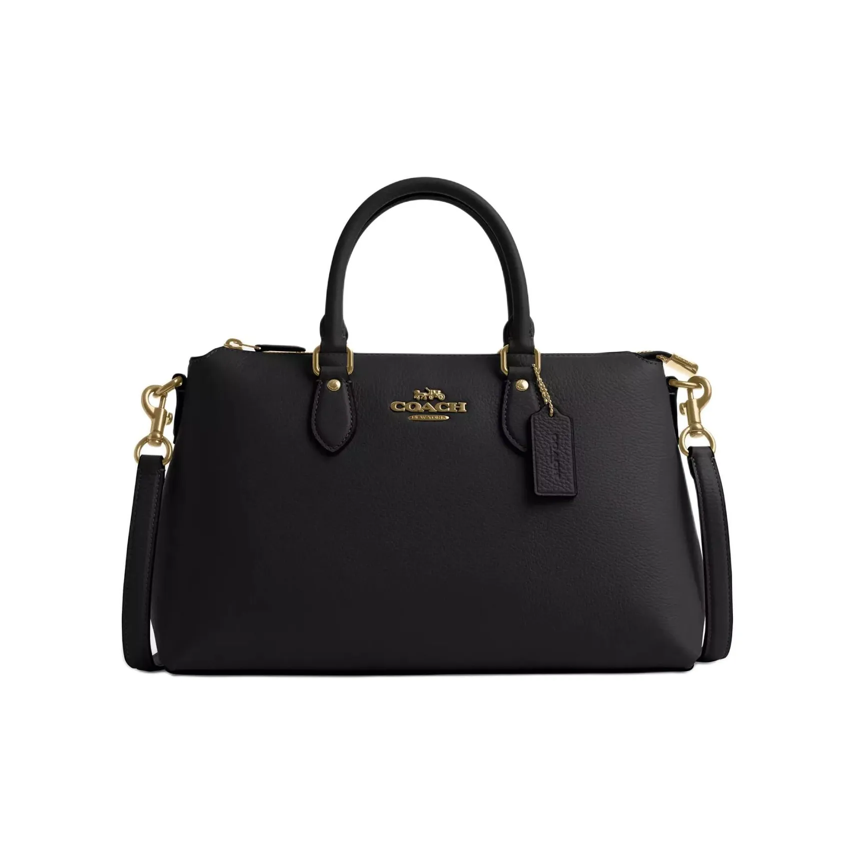 COACH Утонченная сумка через плечо из галечного кожаного материала большая женская сумка золотая и черная