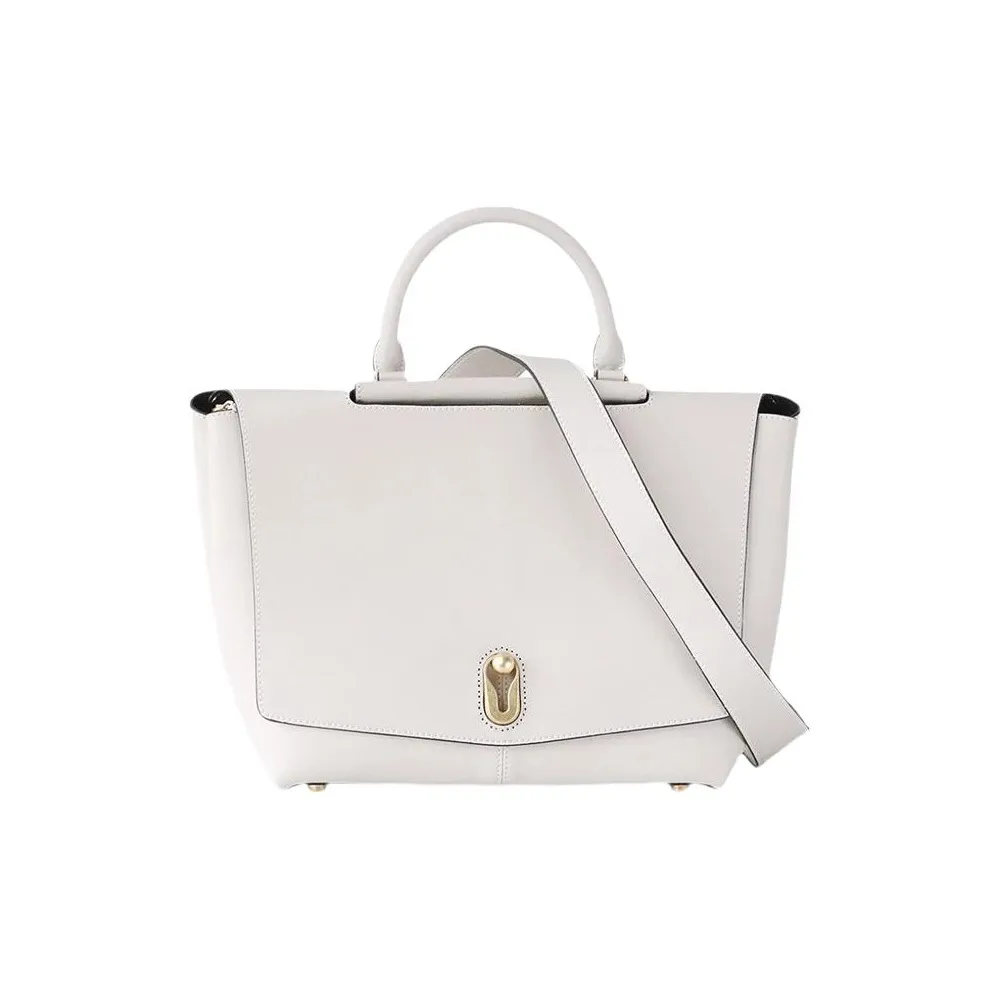 TOUCH MISS Cow Leather Tote Bag, Shopping Bag, Shoulder Bag, Crossbody Bag, Handbag Trumpets Women's Gray White