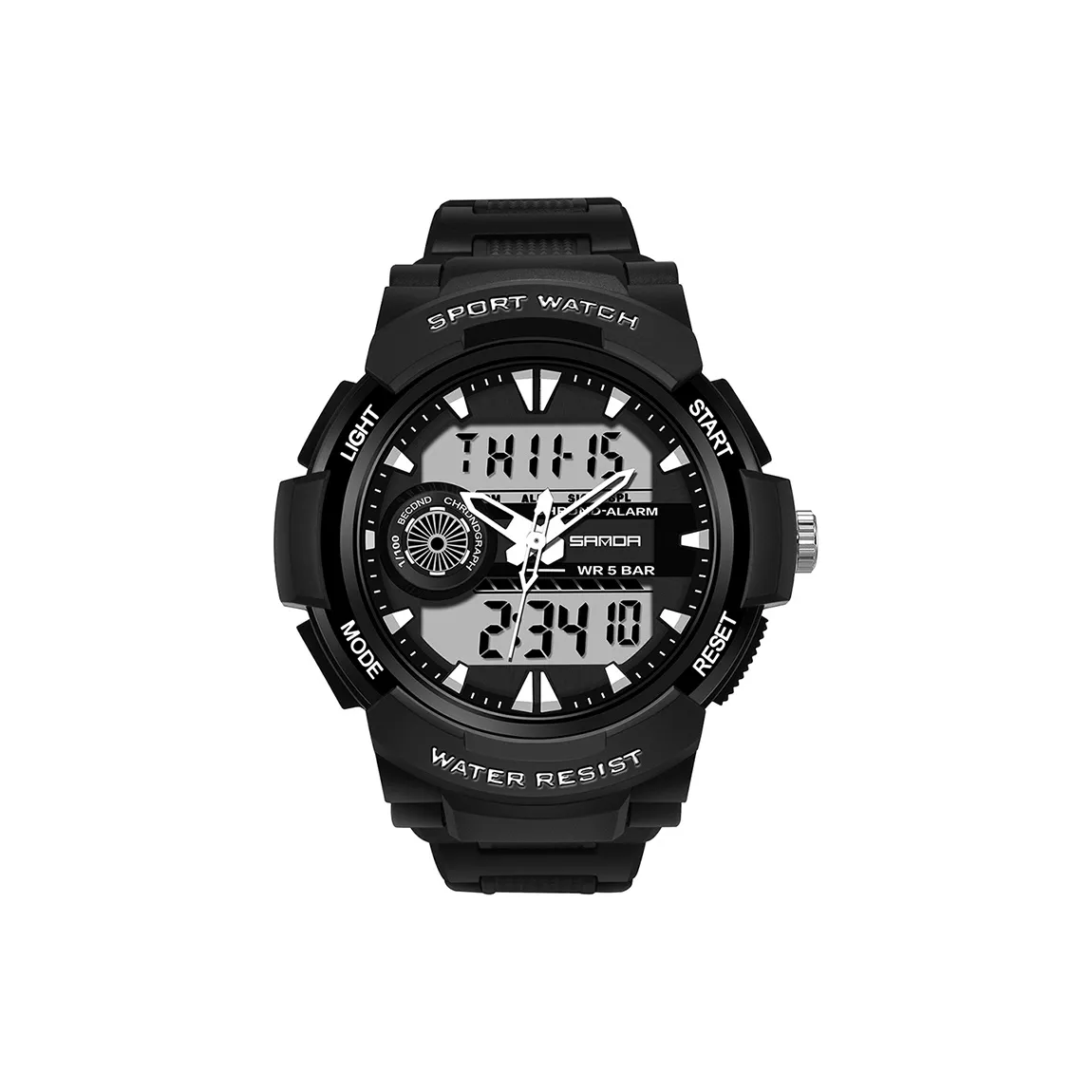 Rlychee Модный Многофункциональный Спортивные Водонепроницаемые Студенческие Наручные часы Электронные Механические Часы Мужские Черный Циферблат