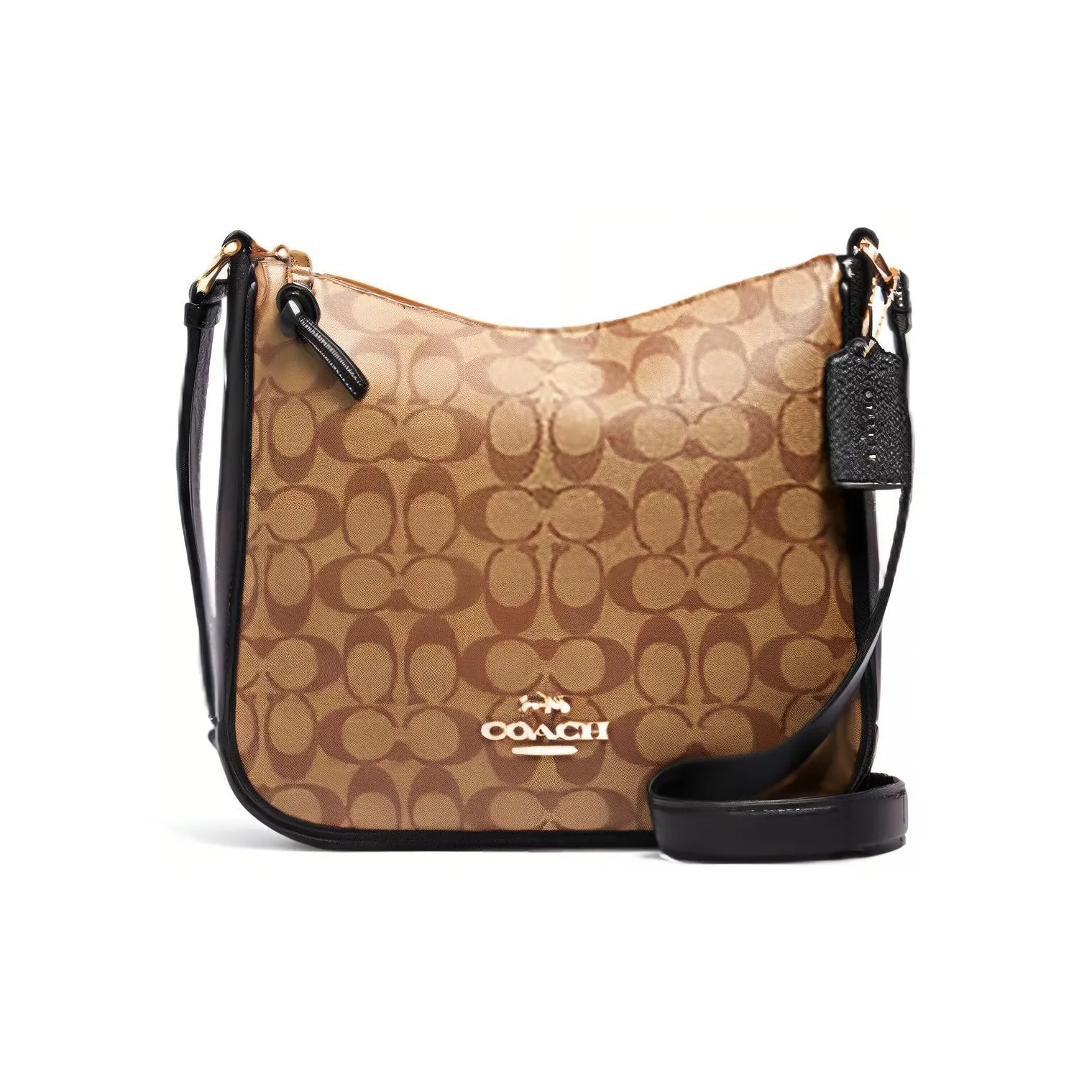 COACH Ellie Canvas Leather Shoulder Bag, Crossbody Bag Medium Size Unisex Khaki Brown
