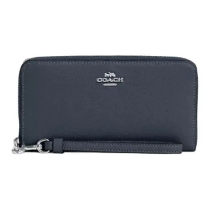 COACH Zip Around Кожаный клатч для монет кошелек маленький женский джинсовый синий