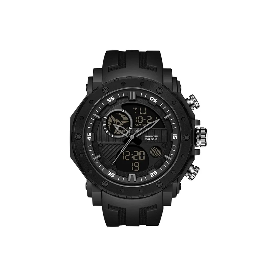 Rlychee Спортивный Модный Водонепроницаемый Мужские Часы Электронный Механизм Резиновый Ремешок Часы Мужские Черный Циферблат