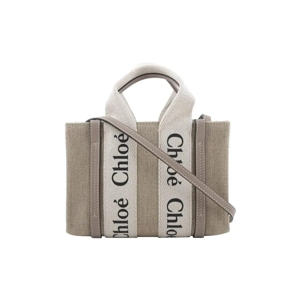 Chloe Woody Canvas With Leather Shoulder Bag, Crossbody Bag, Handbag Mini Women's Musk Gray