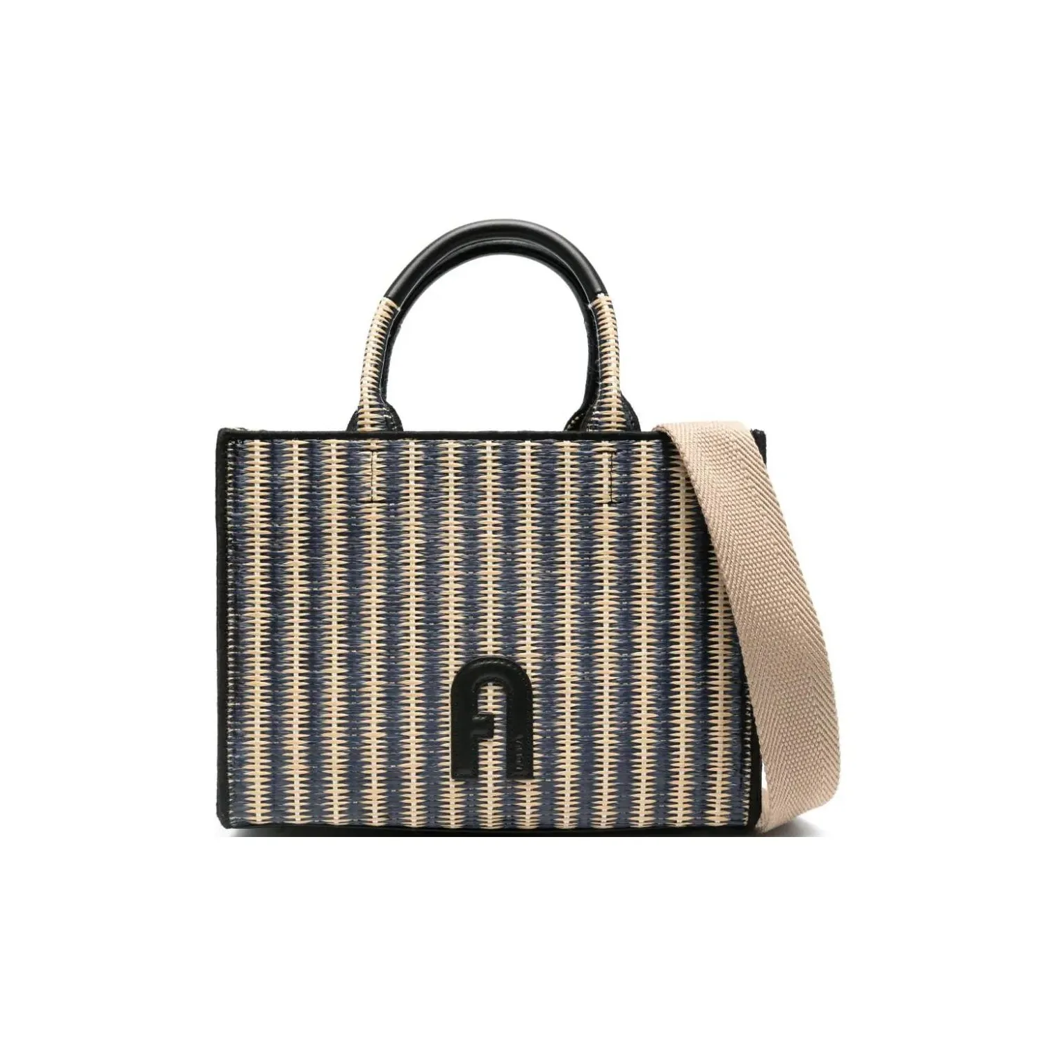 Furla Opportunity Polyethylene Tote Bag, Shopping Bag, Shoulder Bag, Handbag Trumpets Women's Black & Beige