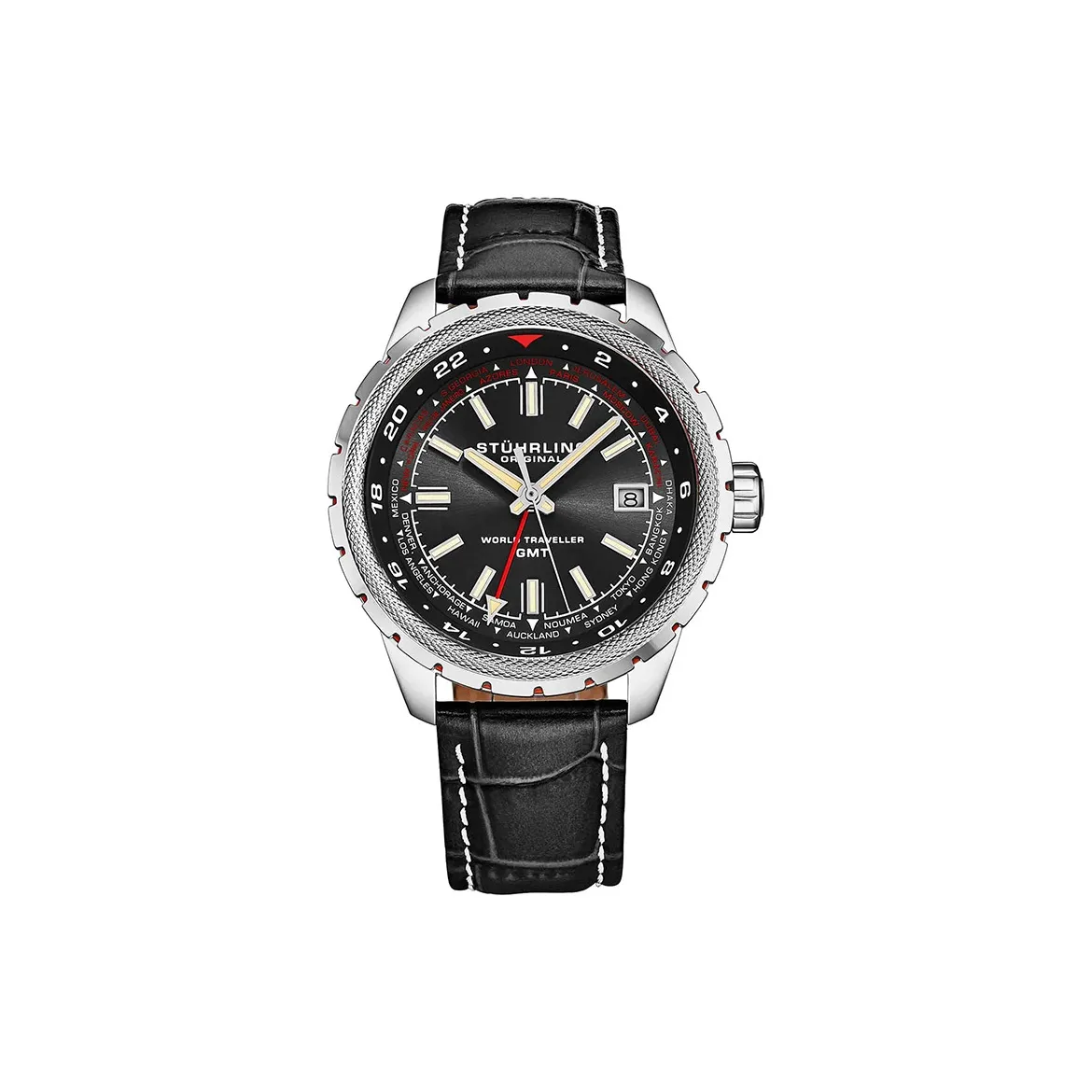 STUHRLING Кварцевый механизм Мужские часы Pilot Collection 42 мм Черные