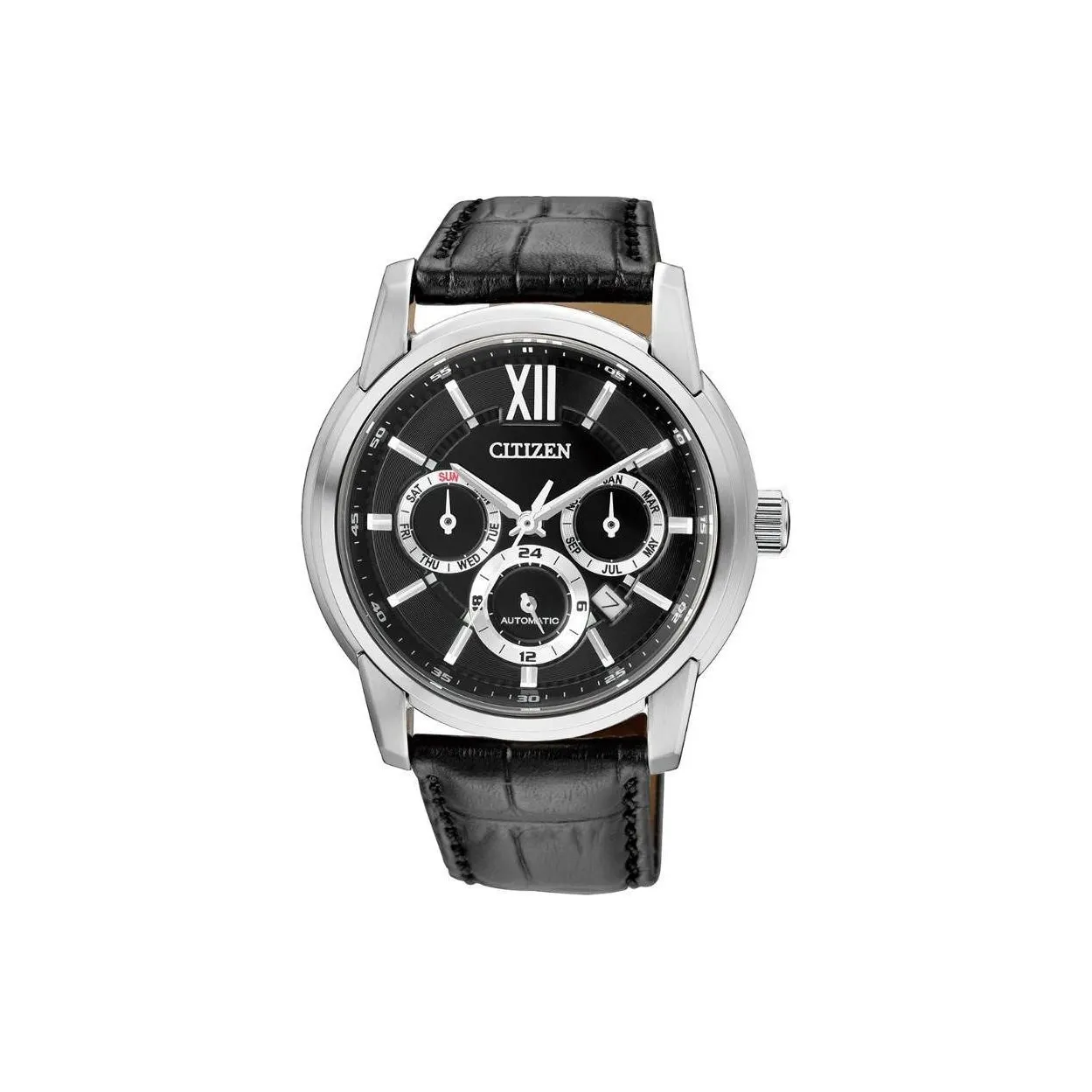 CITIZEN Механический механизм часы с натуральной кожей ремешок 42 мм унисекс черный циферблат