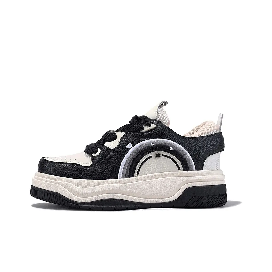 BELLALILY Slip-resistant Abrasion-resistant Breathable Low-Top Skateboard Shoes Women's Black Ecru BELLALILY Противоскользящие Износостойкие Дышащие Низкие Кроссовки для Скейтбординга Женские Черные Экрю