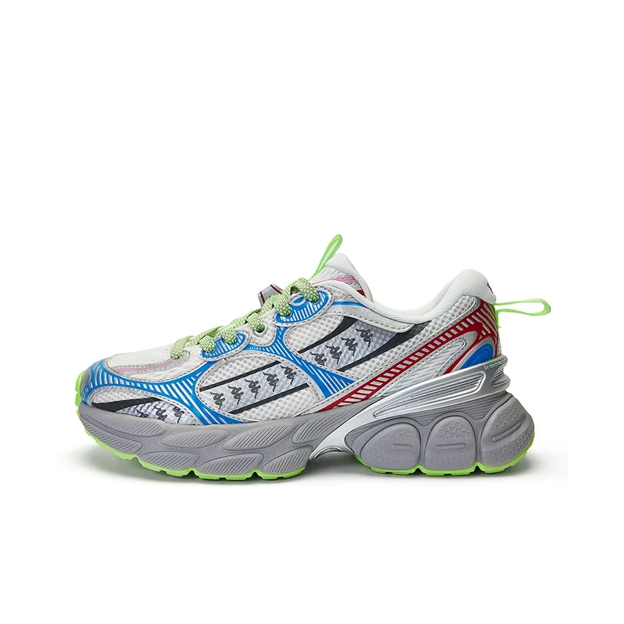 Kappa Back to Back Abrasion Resistant Low Top Chunky Sneakers Unisex White Silver Blue