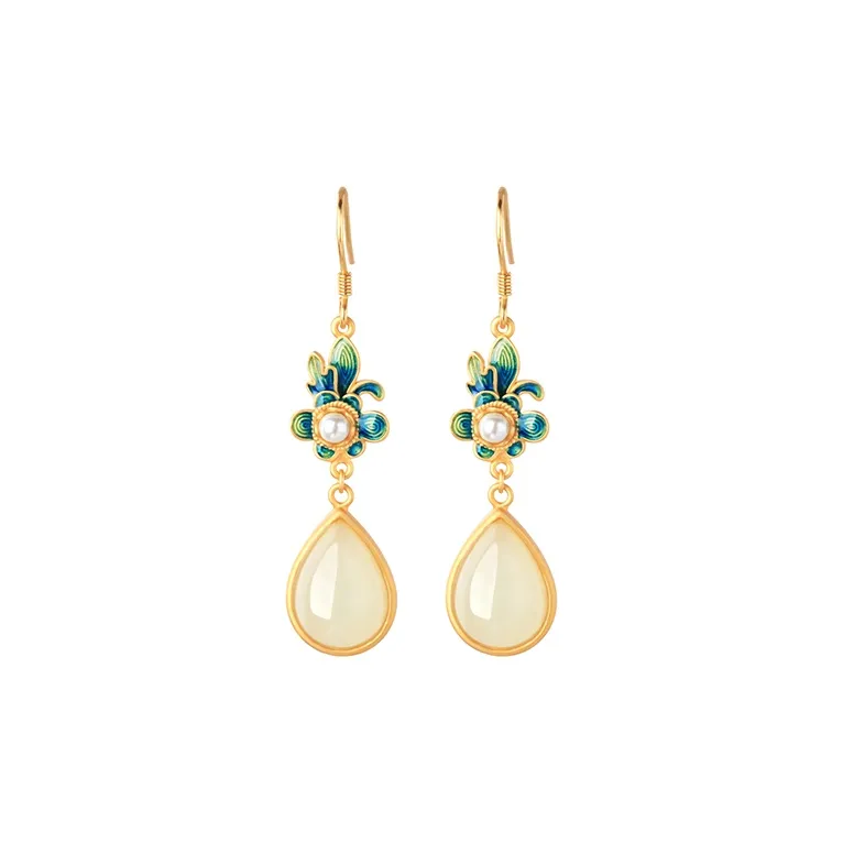 Heng Tai Jewelry S925 Silver Hetian Jade Earrings Women's