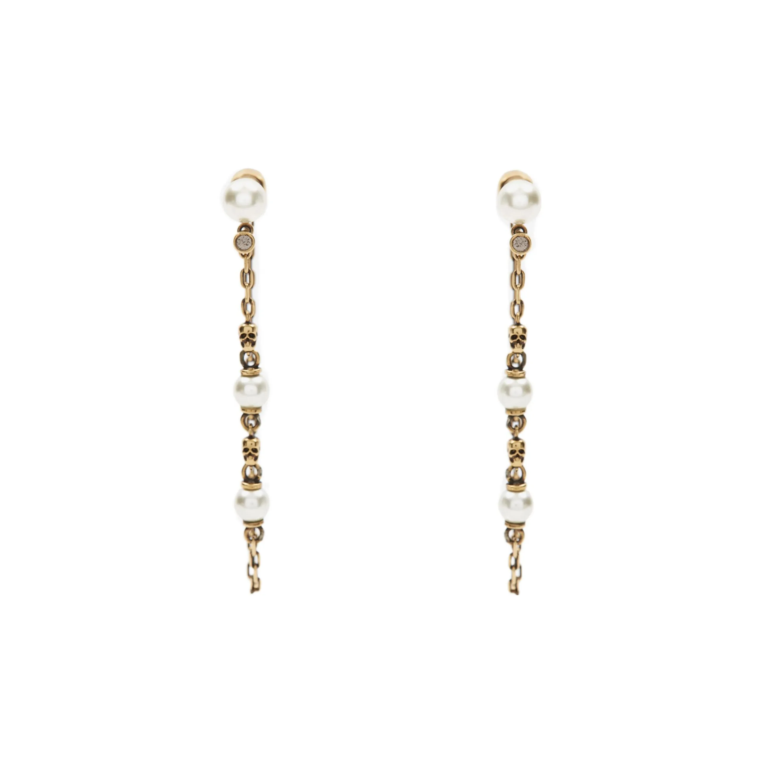 Alexander McQueen Pearl Skull Drop Chain Earrings