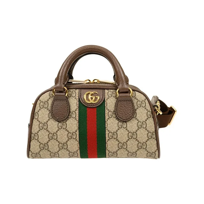GUCCI Ophidia Canvas With Leather Bowling Bag Crossbody Bag, Handbag Mini Women's Brown