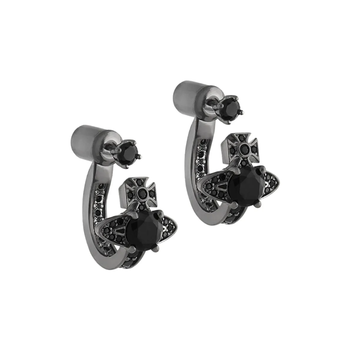Vivienne Westwood Rhinestone Earrings Unisex Gunmetal Gray