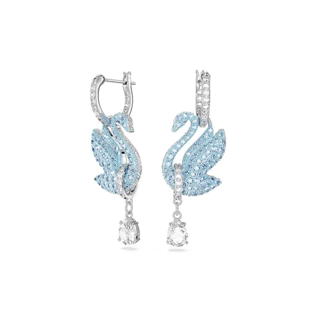 Swarovski Iconic Swan Rhodium Plated Earrings Unisex Blue