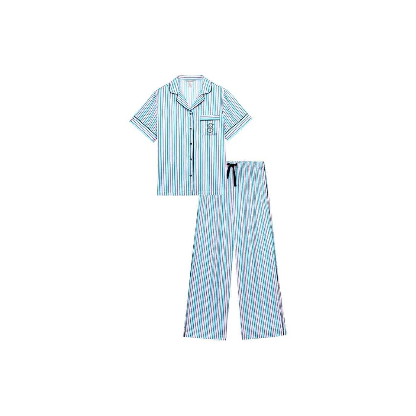 Victoria's Secret Pajama Set Women's Light Aqua Blue Stripes