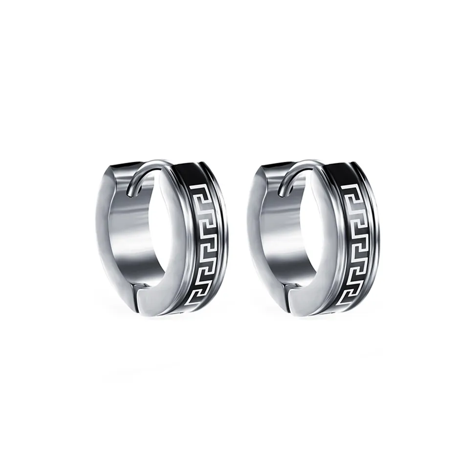 FOREVER MELODY Серьги из титанового стального сплава Мужские Черные Серебряные