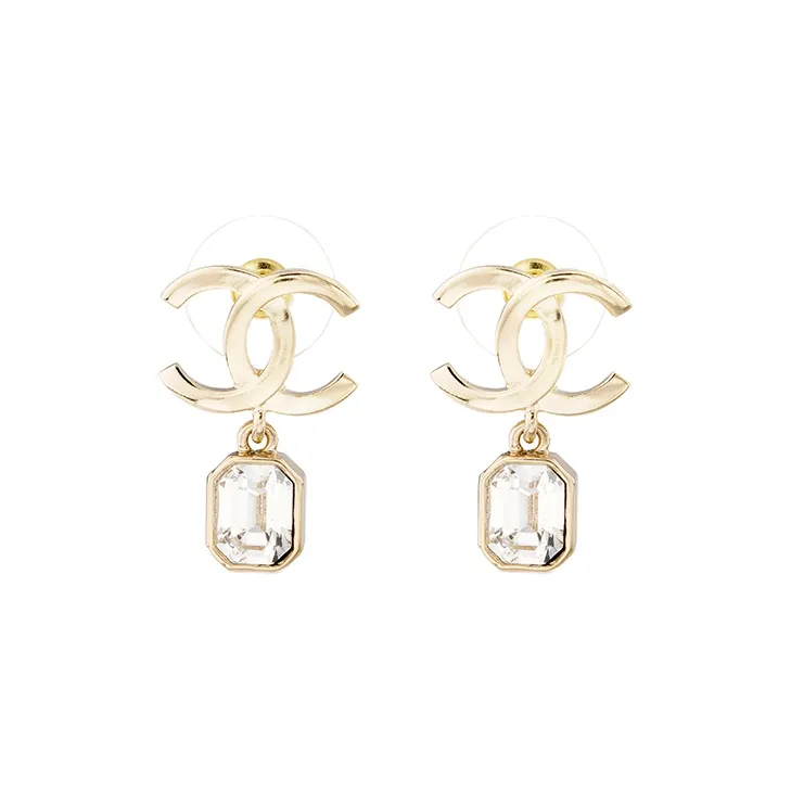 CHANEL Metal Rhinestone Earrings Women's Gold
