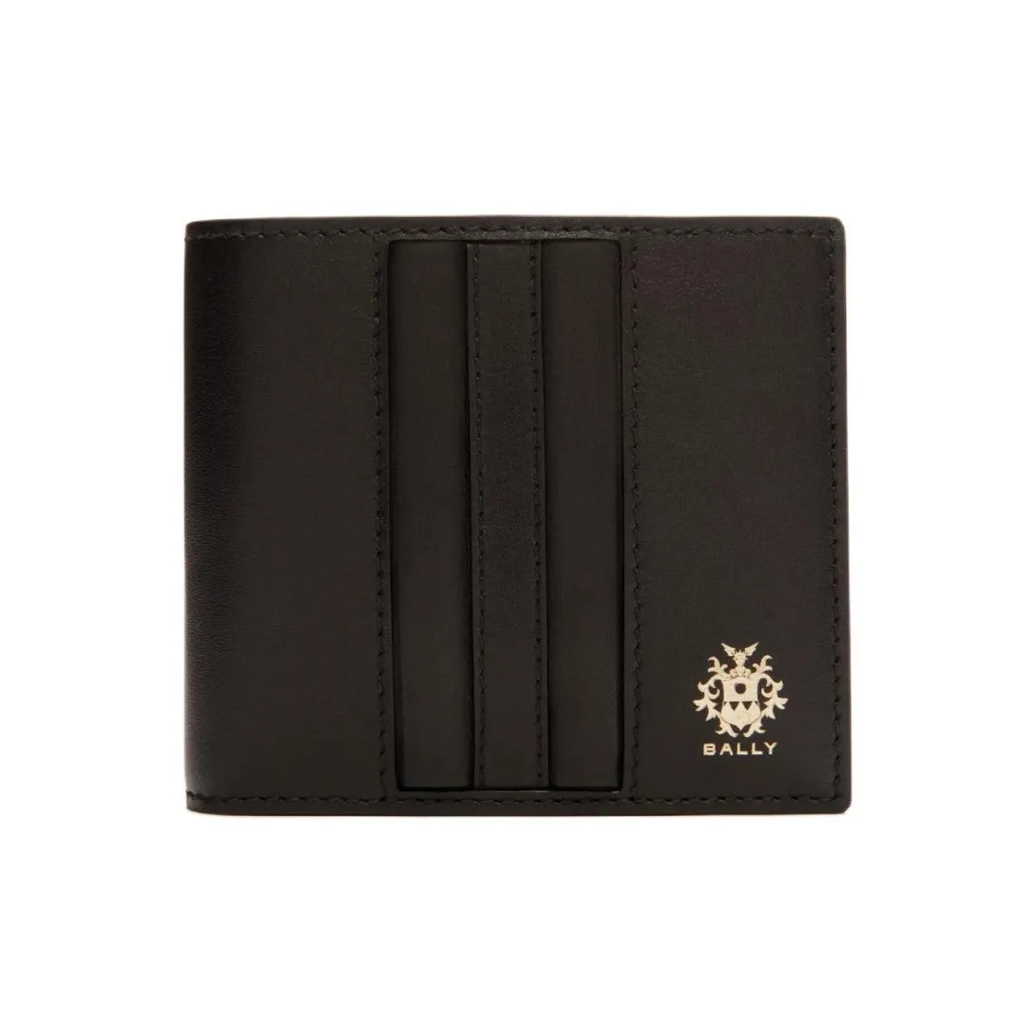 BALLY Телячья кожа Двойной складной кошелек держатель для карт Мужской Черный