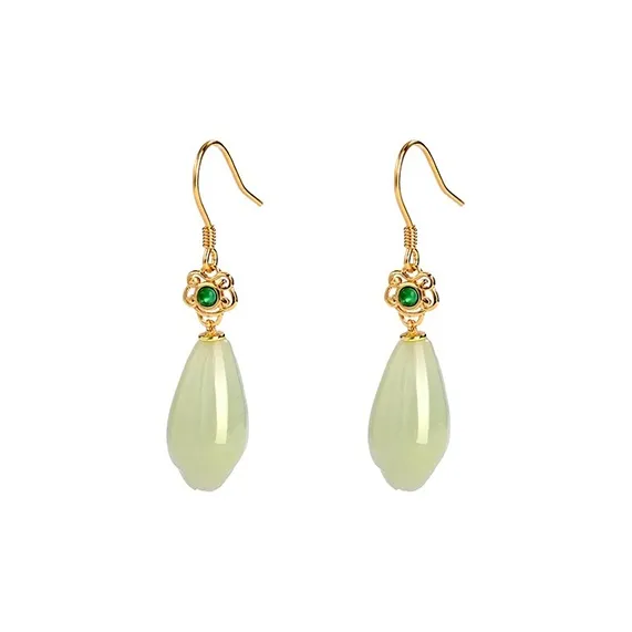 Xiaoyinjiang 925 Sterling Silver Hetian Jade Earrings Women's