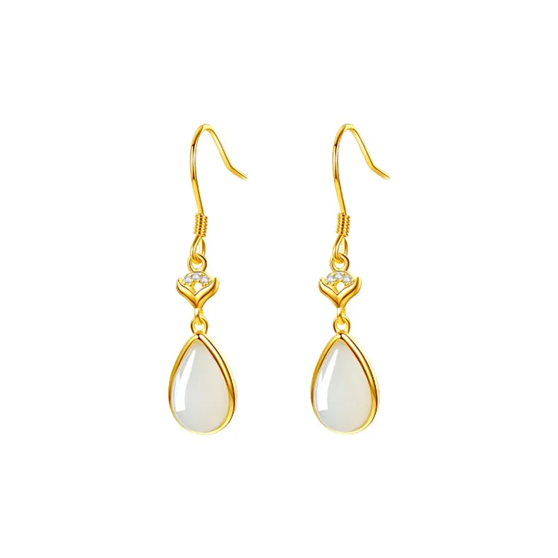 Best Wishes Earrings Pale Greenish-White Jade Women's