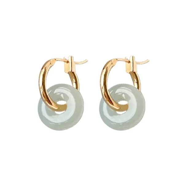 Gramda Hetian Jade Earrings Pale Greenish White Jade Women's