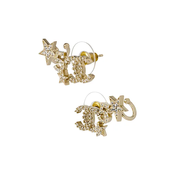 CHANEL Metal With Rhinestones Earrings Women's Gold