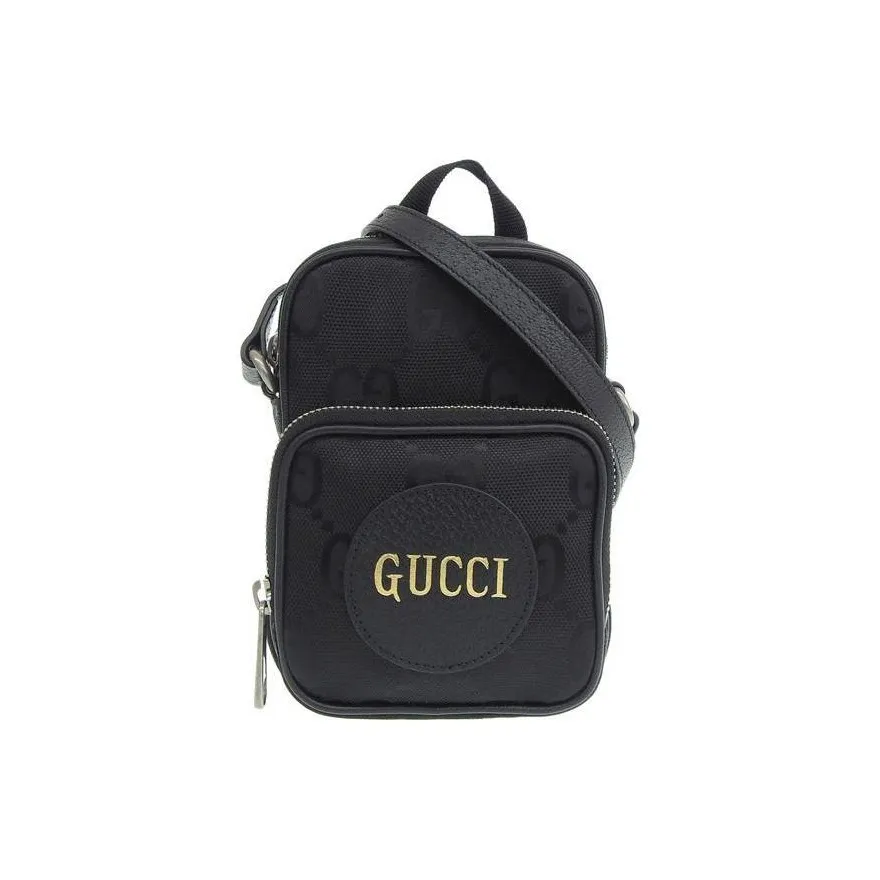 GUCCI Leather Patchwork Nylon Crossbody Handbag Shoulder Bag Unisex Black