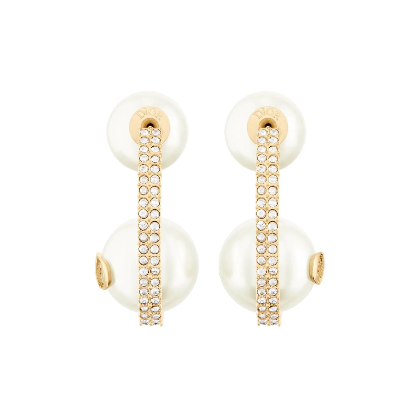 DIOR Rhinestone Pearls Earrings Women's Gold/White