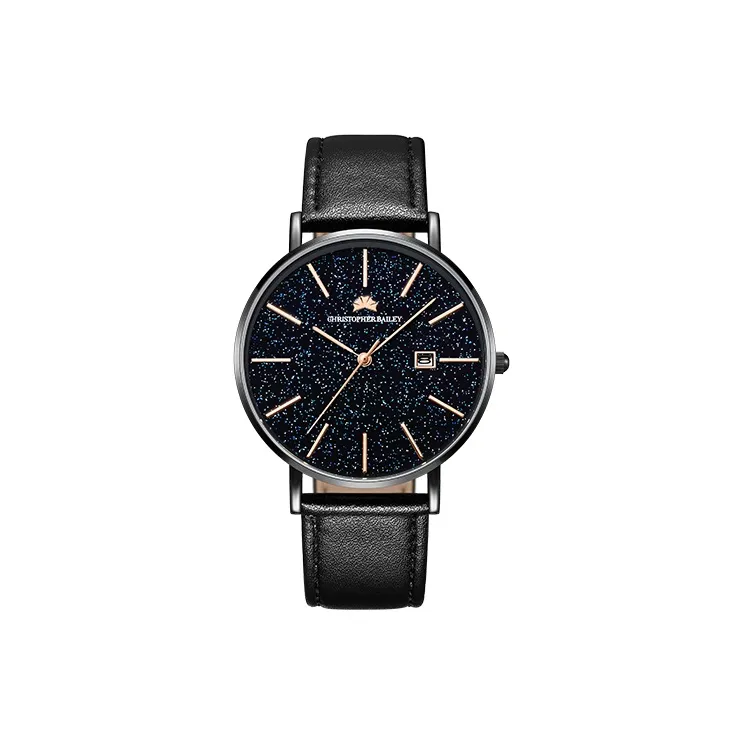 Corriberty Кварцевый механизм натуральная кожа ремешок мужские часы черный циферблат