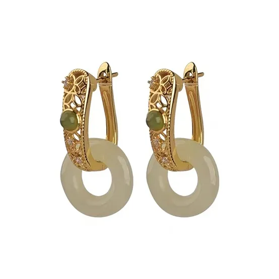 Xiaoyinjiang Earrings Pale Greenish White Jade Women's