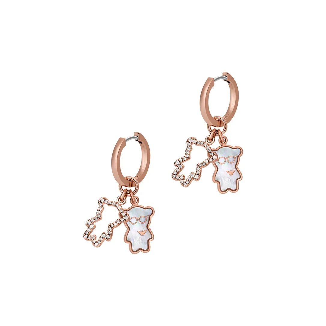 EMPORIO ARMANI Brass, Mother Of Pearl, Cubic Zircon Stud Earrings Women's Rose Gold