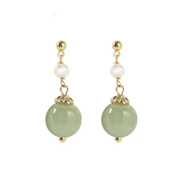 Gramda Hetian Jade Earrings Pale Greenish White Jade Women's