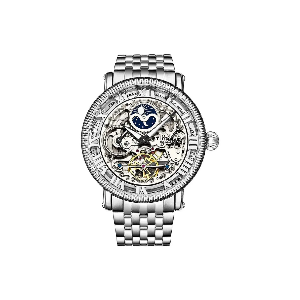 STUHRLING Автоматический Механический Механизм Мужские Часы 48 мм Серебряный