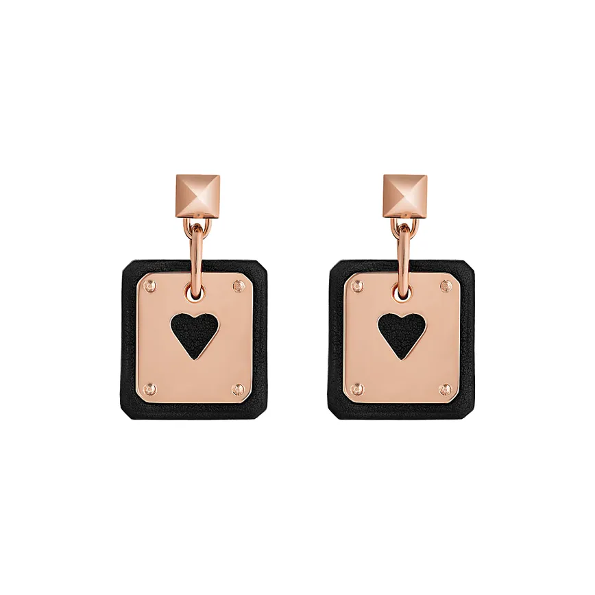 HERMES As De Coeur Earrings Women's Black/Rose Gold